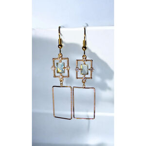 Aqua Blue Rectangle Dangle Earrings Gold Tone Geometric 14k Gold Filled Hooks
